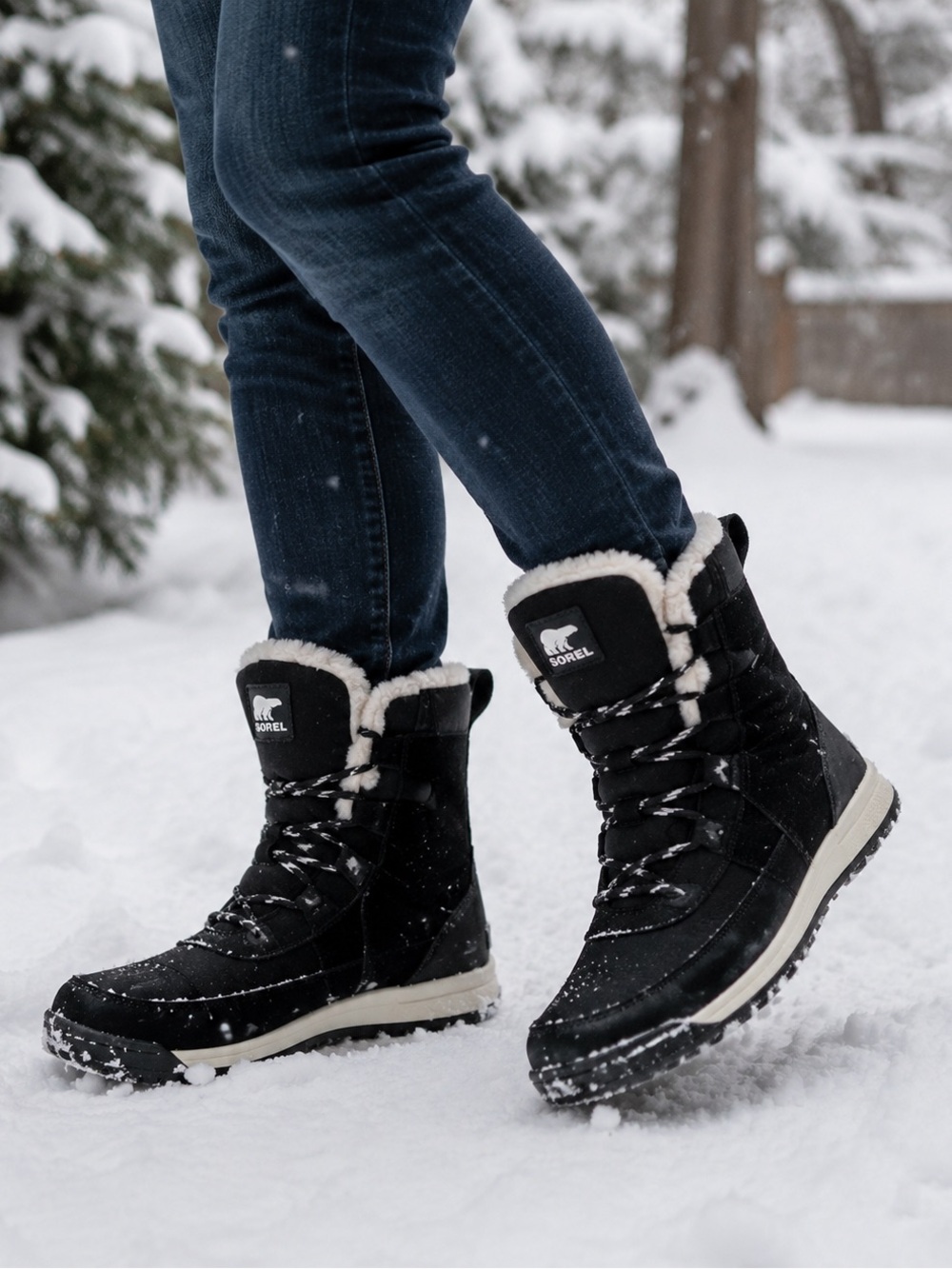 Sorel Black Faux-Fur Trim Waterproof Winter Boots